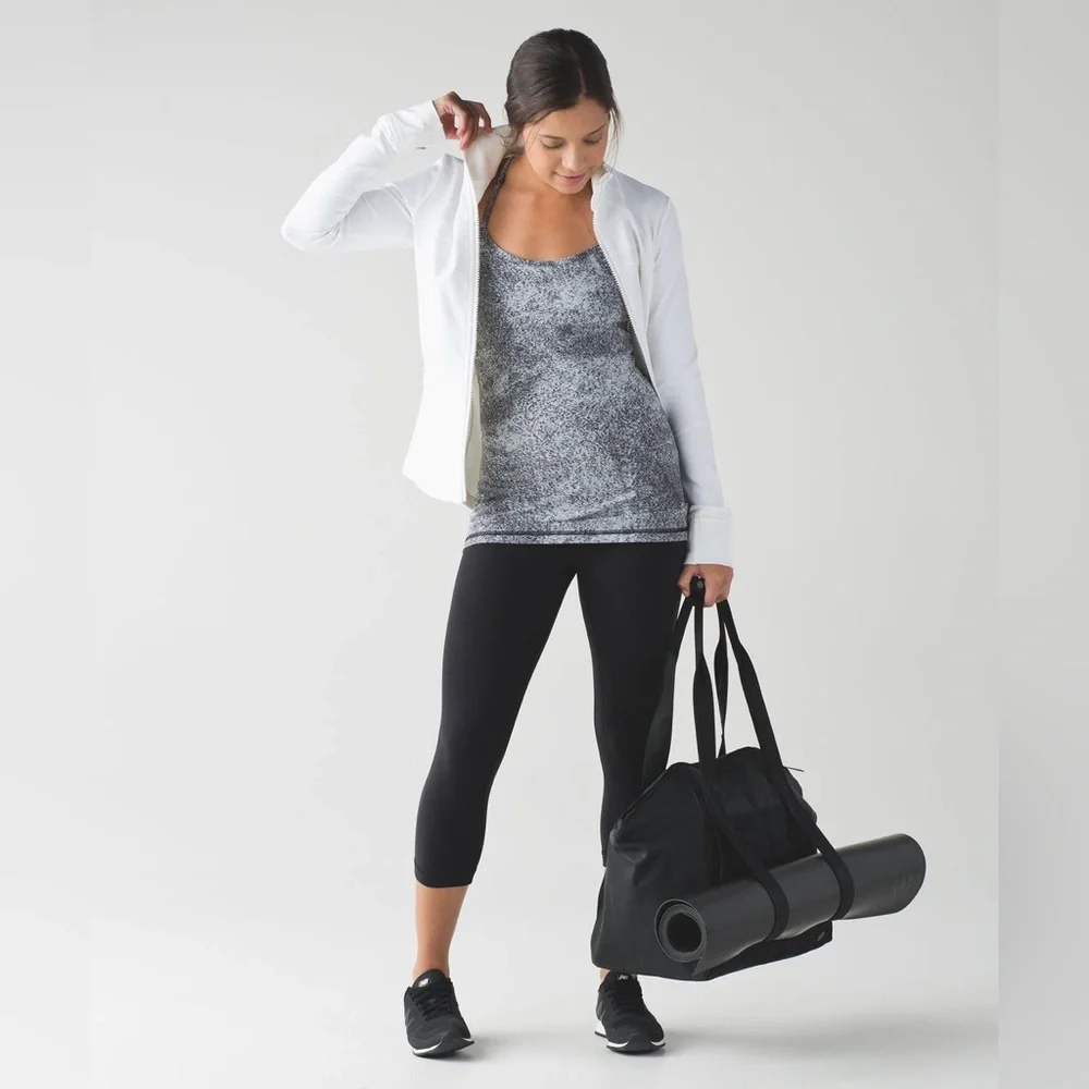 Lululemon‎ Power Y Tank Luon Spray Jacquard White Black Size 6